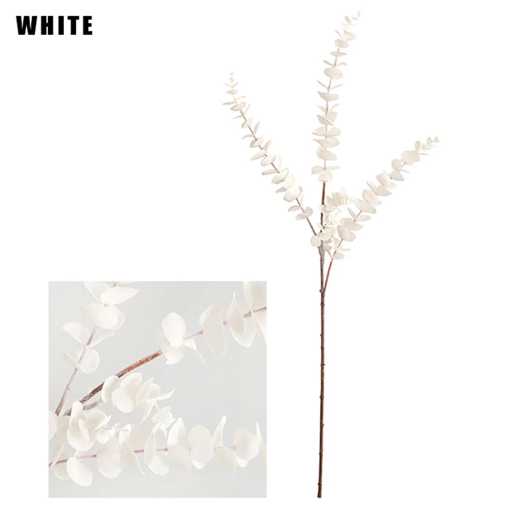 Модные 3 ветки пластиковые искусственные растения листья эвкалипта для свадебной вечеринки принадлежности, домашний декор - Цвет: White