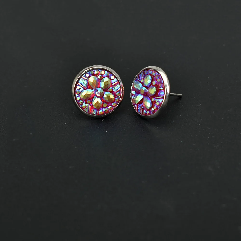 Разноцветные геометрические круглые серьги-гвоздики с эпоксидной смолой из