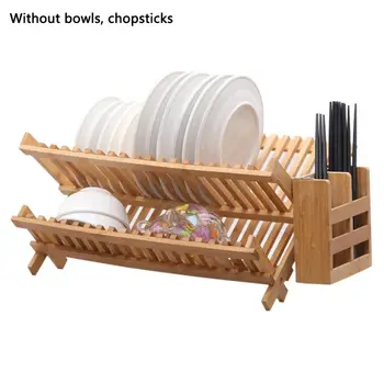 

19 Grid Bamboo Double-layer Tableware Drain Dishes Storage Rack Home Kitchen Storage Organizer With Chopsticks CageA2