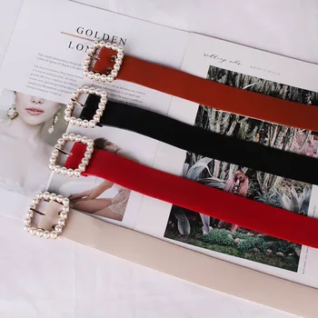 

Simple pearl belt in Europe and America, ladies with soft leather and black belt and Jeans Dress