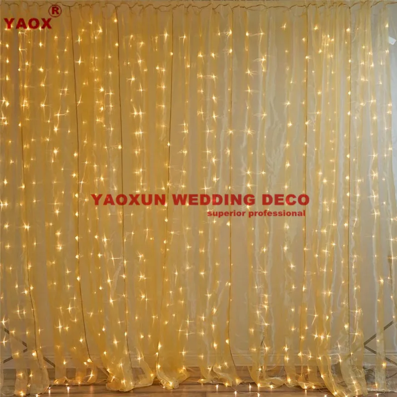 

White Blue Gold Sheer Organza Wedding Backdrop With White Led Light Stage Background Wedding Photo Booth Event Party Decoration