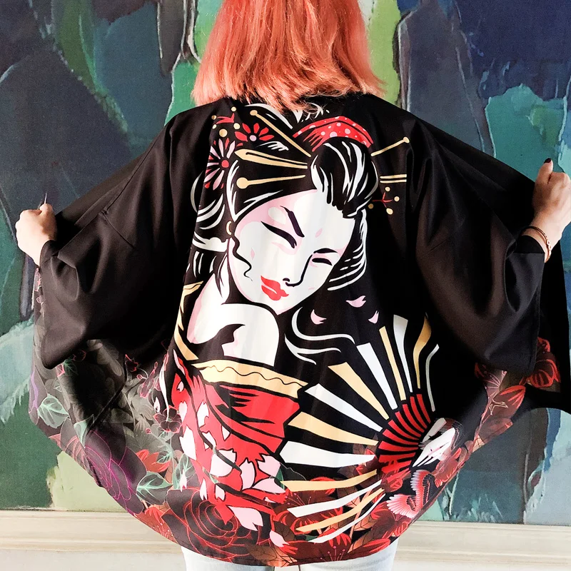 Japanese Kimono Women Yukata Female Summer Beach Kimono Cardigan Haori Obi Japanese Streetwear Harajuku Shirt Clothes