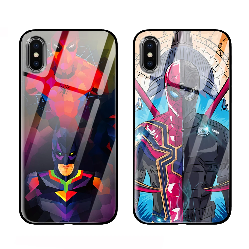 Роскошный чехол spiderman из закаленного стекла для iPhone 5 5S 6 6s 7 8 Plus X XS XR 11 Pro Max