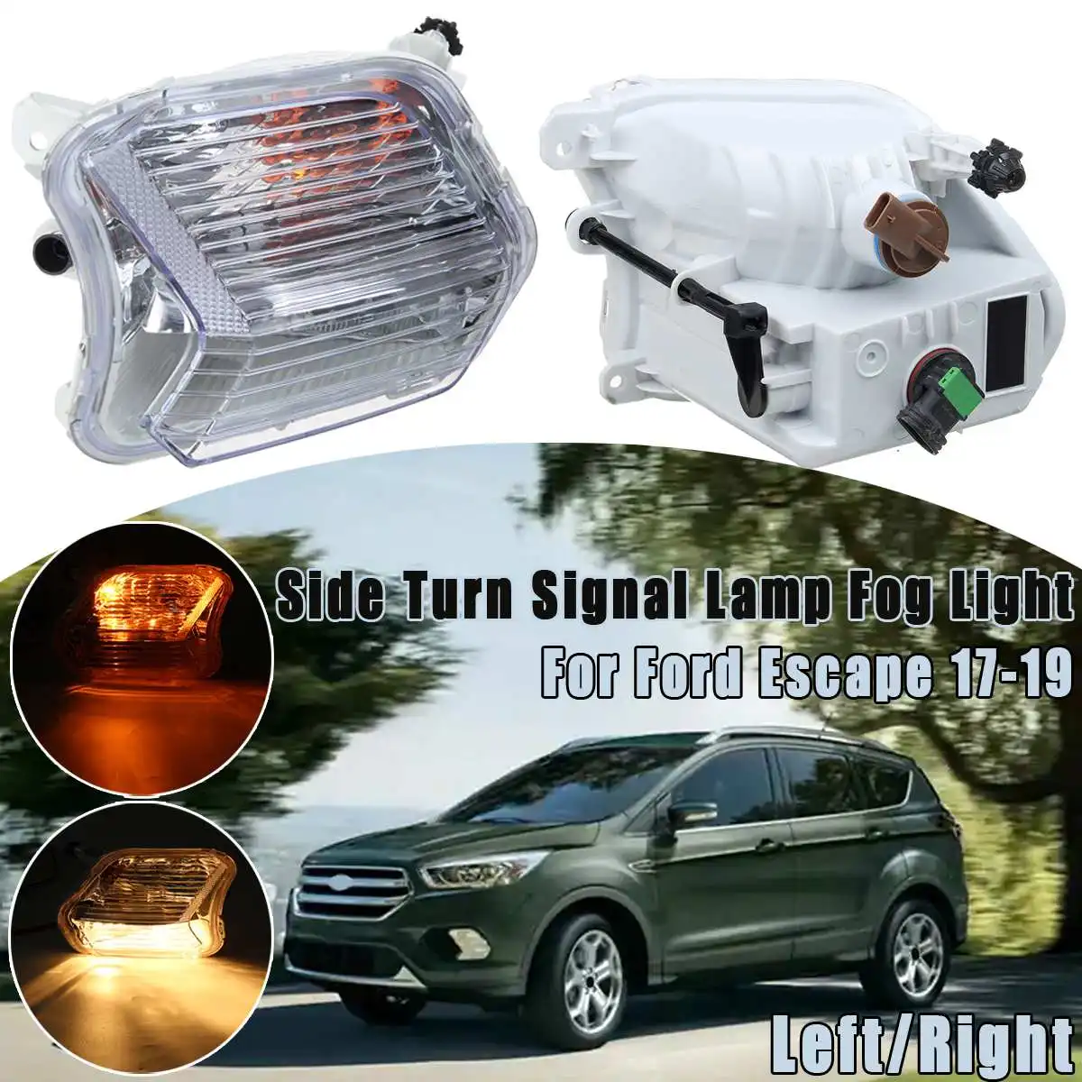 

1PCS/2PCS Front Left/Right Side Turn Signal Lamp LED Fog Light with bulbs For Ford Escape 2017 2018 2019 Replacement Fog light