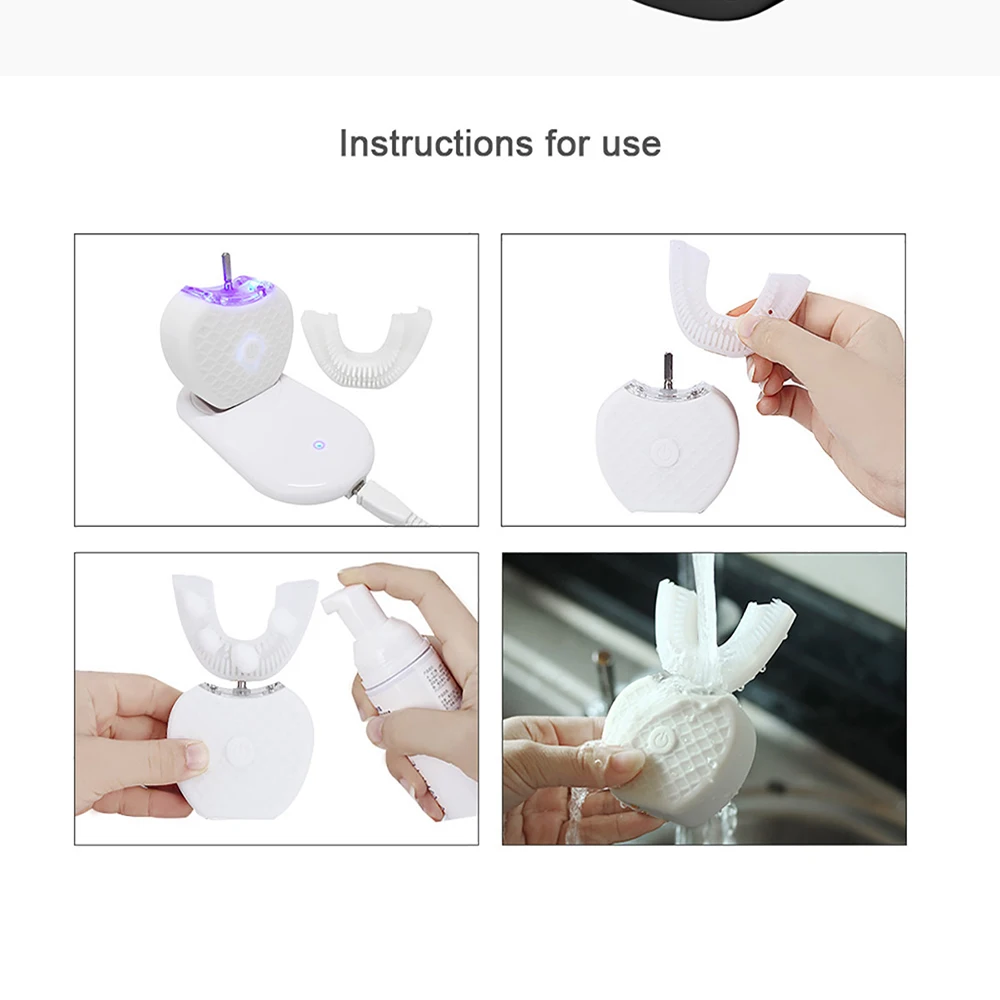 V-white 360 Умная автоматическая зубная щетка для взрослых u-типа USB перезаряжаемая зубная щетка для полости рта Беспроводная зарядка силиконовый флакон со щеткой