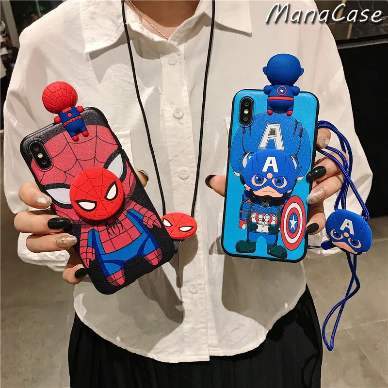 

Cute 3D Marvel Cartoon Bracket Case For Samsung Galaxy S8 S9 S10E Note 10 Plus A10 A20 A30 A50 A70 A10S A20S A30S TPU Back Cover