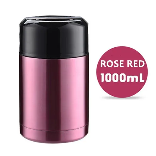 Большой объем, 600 мл/800 мл/1000 мл, термос, Ланч-бокс, портативный контейнер из нержавеющей стали для еды, супа, термосы, Термокружка - Цвет: 1000ml Rose Red