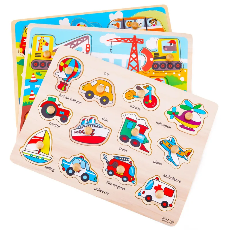 

Baby Toys Montessori wooden Puzzle/Hand Grab Board Set Educational Wooden Toy Cartoon Vehicle/ Marine Animal Puzzle Child Gift