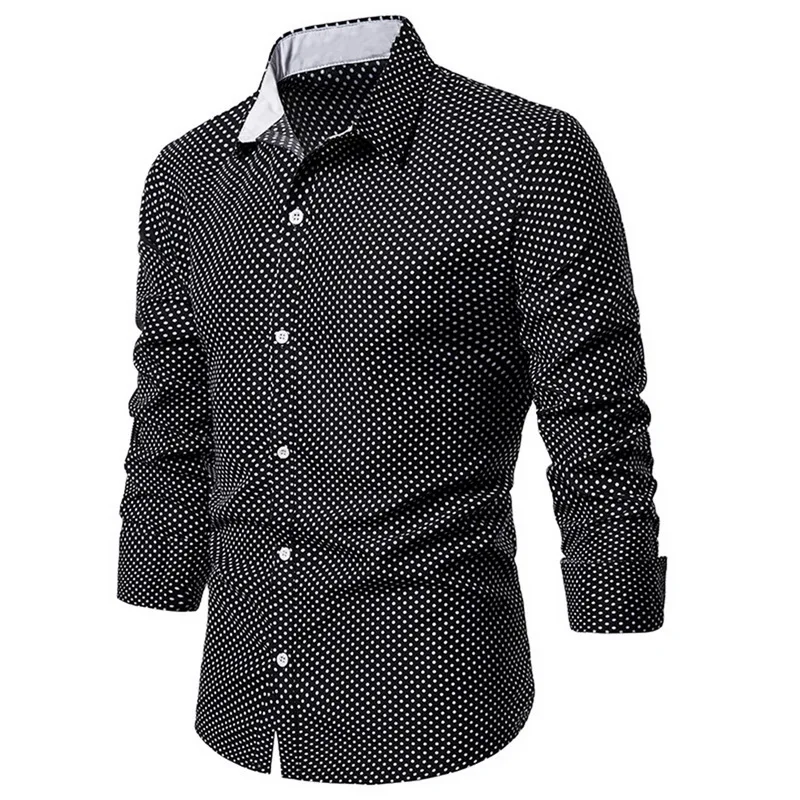 HEFLASHOR рубашка мужская с длинным рукавом мужская рубашка в горошек Повседневная Высококачественная Мужская рубашка в деловом стиле приталенная дизайнерская рубашка