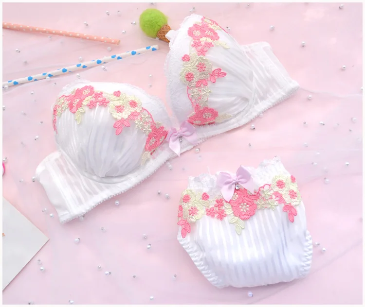 Romance Flower Japanese Bra & Panties Set Thin Underwire Soft Underwear Intimates Set Kawaii Lolita ethika set