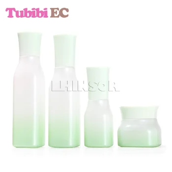 

5pcs/lot Empty Gradient Green Glass Press Pump Green Lid Spray Bottle Lotion Bottles Cream Jars Cosmetic Packing Containers