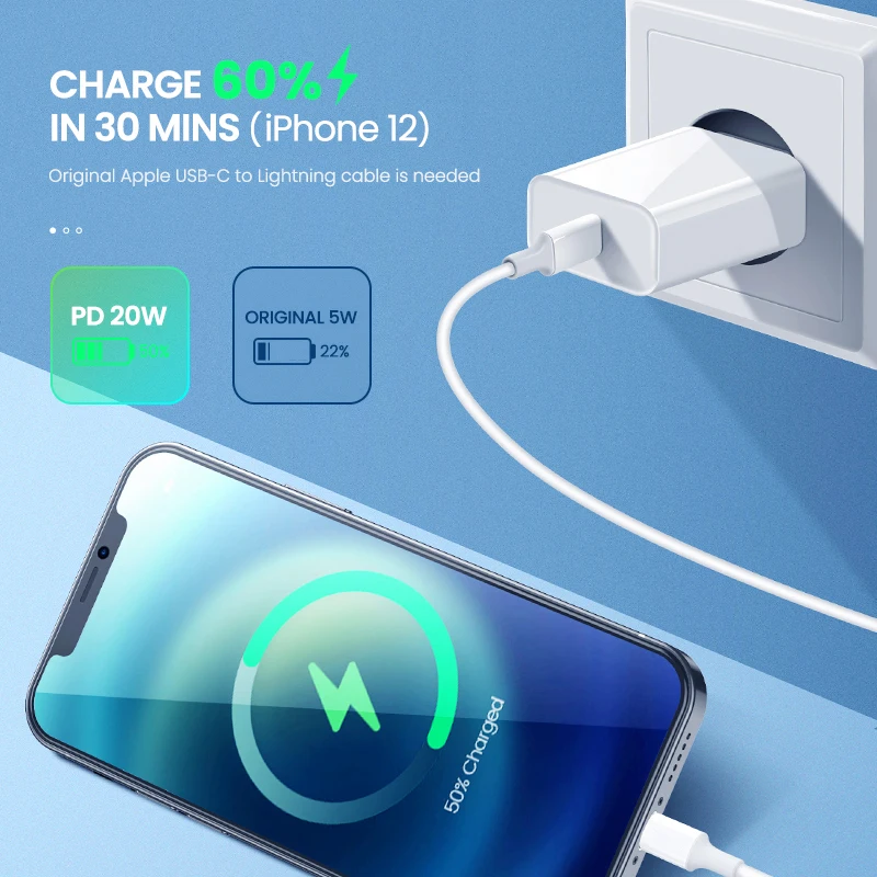 Быстрое зарядное устройство BaySerry USB C PD для iPhone 12 Pro Max 11 Xr Xs 20 Вт QC 3 0 4 EU Type Samsung