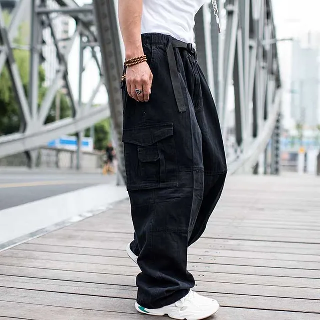 Pantalones anchos holgados para hombre, pantalón largo informal, con  cremallera en el tobillo, color marrón, estilo Hip Hop, novedad de 2024 -  AliExpress