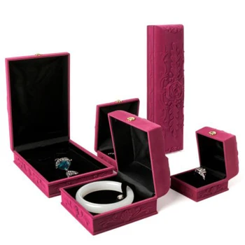 

Bump Rose Print Velvet Necklace Ring Jewelry Box Bracelet Storage Case Rose Red Valentine's Day Wedding Gift Jewelry Packaging