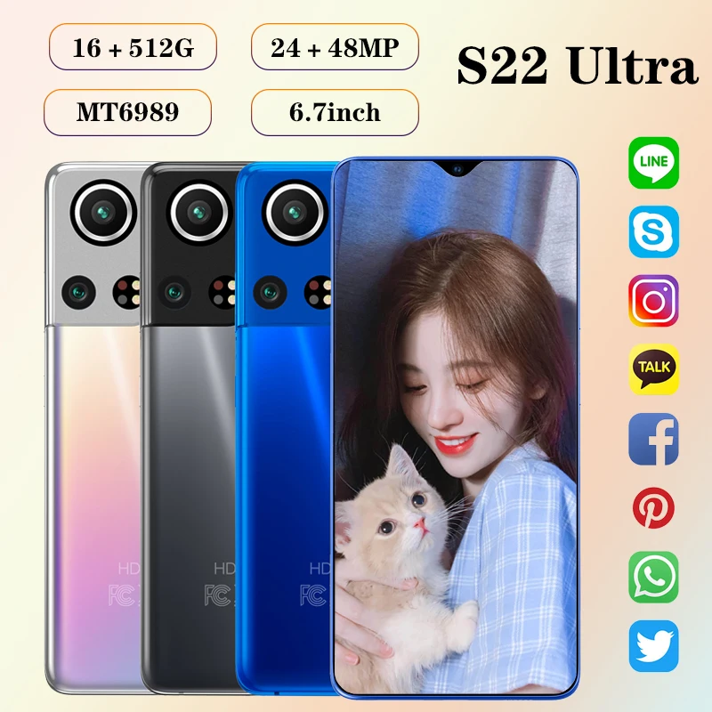 Smartphone Samsug S22 Ultra 5G 16GB 512GB Face ID Unlocked Global Version 6.7 Inch Android 10 6000mAh Mobile Phone 4G Cellphone | Мобильные