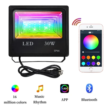 

30W RGBW Smart LED Flood Light Outdoor Garden IP66 Waterproof Bluetooth Control Music Rhythm Color Changing Flood Light