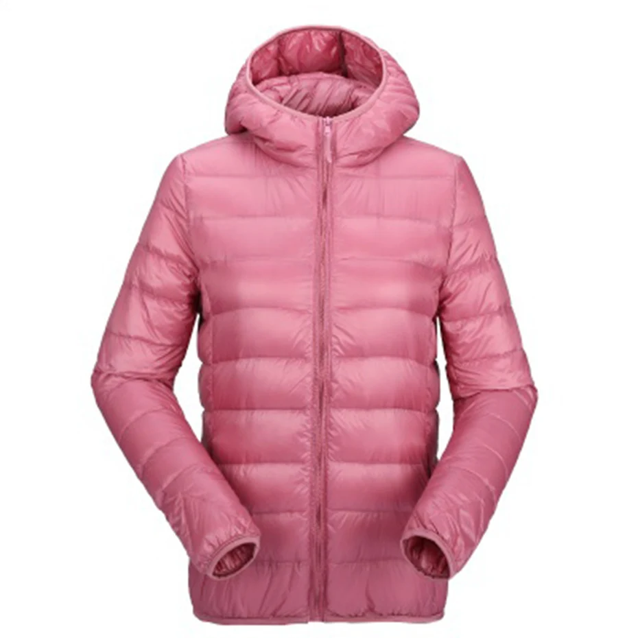 ZOGAA женский ультра легкий пуховик с капюшоном зимние куртки на утином пуху Женская тонкая парка с длинным рукавом пальто на молнии куртки с карманами