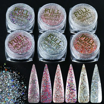 

6pcs/set Mixed Silver Glitter Powder For Nail Art Decorations Sparkly Laser Paillette Flakes Holo Sequin DIY Accessory LY1539-17