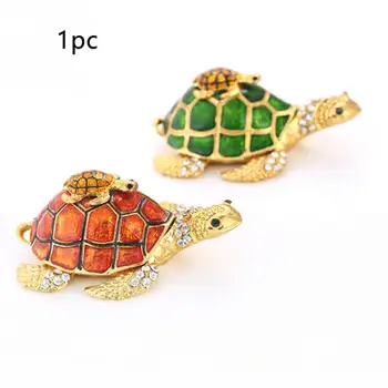 

Gift Hand Painted Decorative Ring Holder Home Crafts Ornaments Figurines Metal Mini Turtle Trinket Hinged Jewelry Box