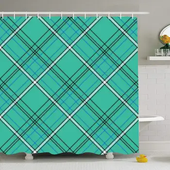 

Shower Curtain Set with Hooks 72x72 Scotland Classic Green Blue Check Celtic Plaid Tartan Blanket Cotton Rustic Pixel Gingham