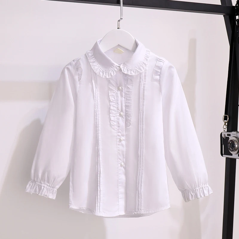 Cotton Baby Girls Blouses Spring Autumn Long Sleeve Kids White Shirts for Children Clothes Leisure Teens Tops 6 8 10 12 Years