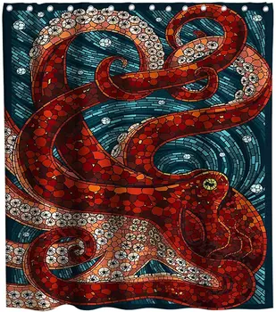 

Octopus Sea Monster Ocean Theme Fabric Bathroom Home Decorative Decor Sets with Hooks