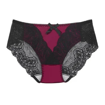 

Women's Mid-Rise Underwear Bow Sexy Lace Breathable Trim Seamless Panties Hollow Out Newest Plus Size new