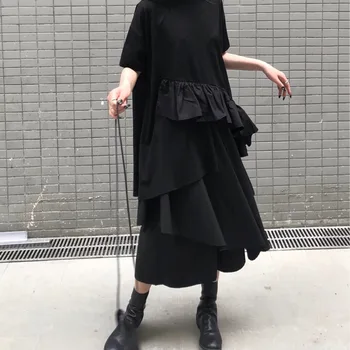 

2020 Spring Summer New Arrivals O-neck Solid Shirt Ruffles Ankle-length Skirt Women Fashion Streetwear Set V743