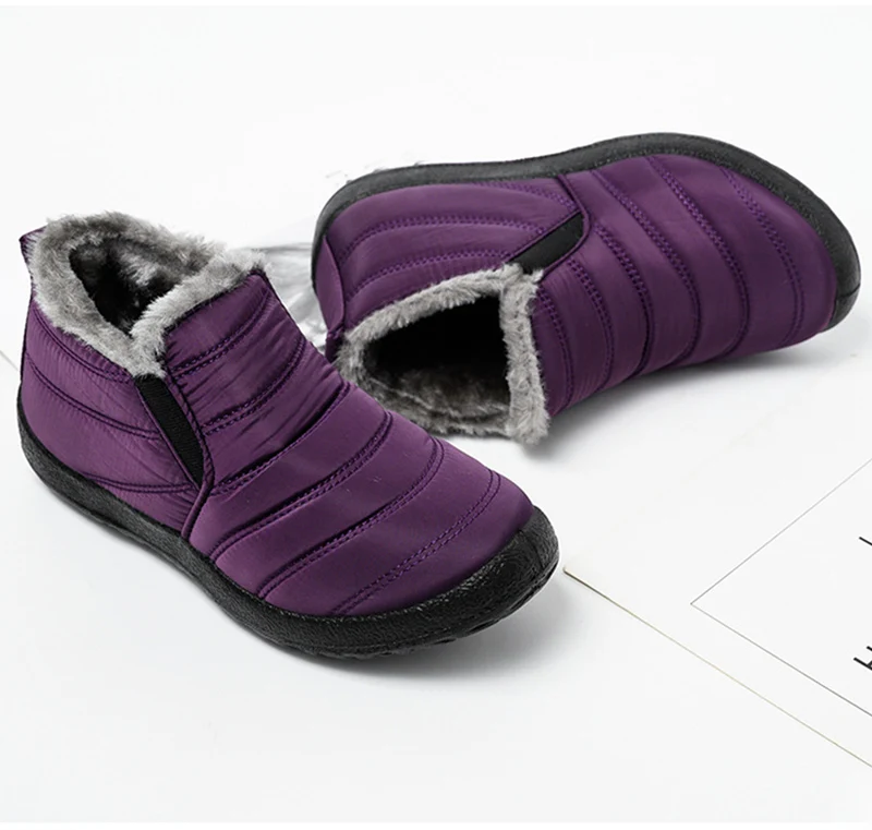 Женские зимние ботинки; Теплые ботильоны на меху; короткие плюшевые зимние женские слипоны на плоской подошве; женская повседневная обувь; водонепроницаемая обувь размера плюс
