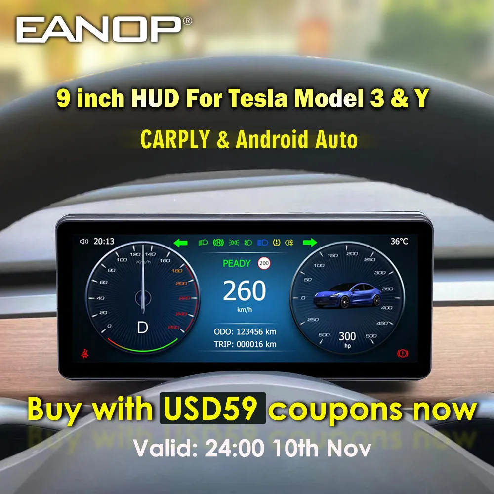 9-дюймовый цифровой спидометр HUD с ЖК-дисплеем для Tesla Model 3 Y поддержкой Carplay Android