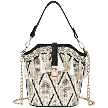 

Tassel Beach Bag Straw Rattan Summer Bags For Women 2019 Luxury Handbags Bohemian Tote Shoulder Bag Bucket