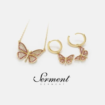 

SERMENT White Crystal Jewelry Sets Lovely Butterfly Charms Necklace Earring Gilded Fashion Jewelry for Women Girls Birthday Gift