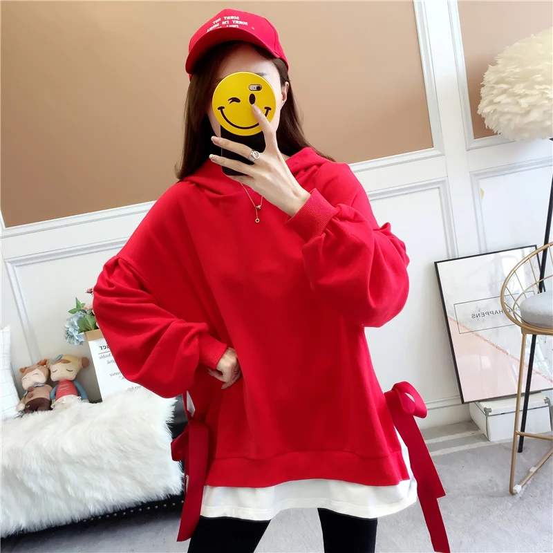 Плюс Размер Уличная sudaderas mujer негабаритных женская одежда толстовка kawaii Свободные ленты толстовки Флисовые женские F1065