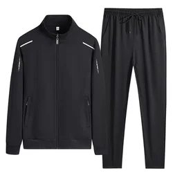 Cardigan à manches longues et col montant pour homme, ensemble de sport, veste et pantalon, deux pièces, printemps automne, coréen, solide, taille élastique 