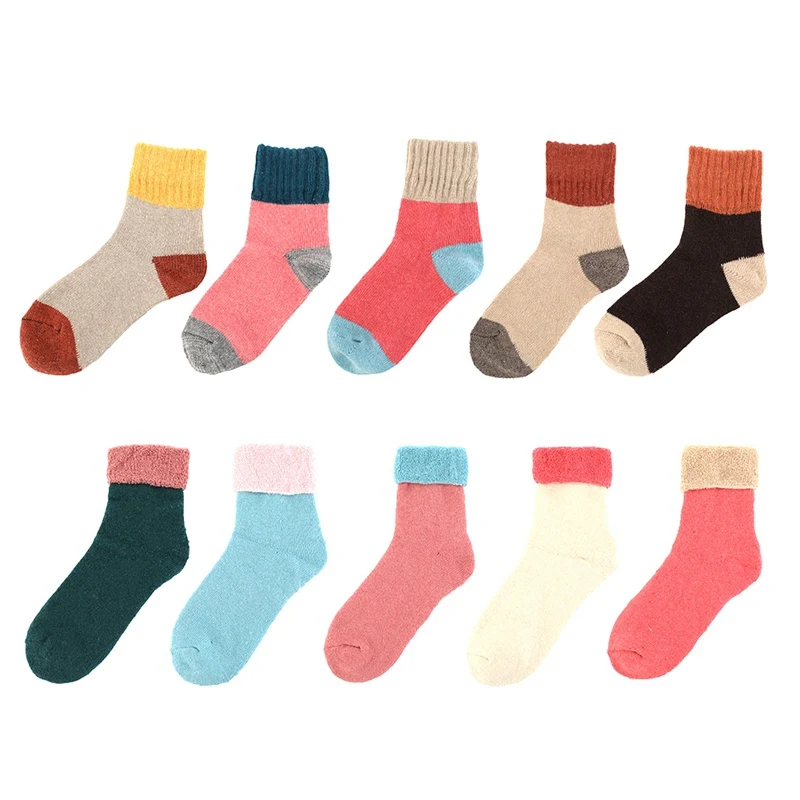 5Pairs/Lot High Quality Women Winter Vintage Rabbit Wool Socks Thicken Warm Female Fashion Patchwork Retro thermal Cotton Socks