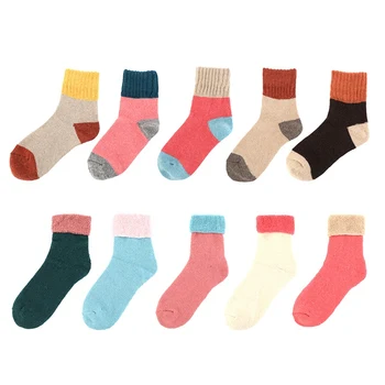 

5Pairs/Lot High Quality Women Winter Vintage Rabbit Wool Socks Thicken Warm Female Fashion Patchwork Retro thermal Cotton Socks