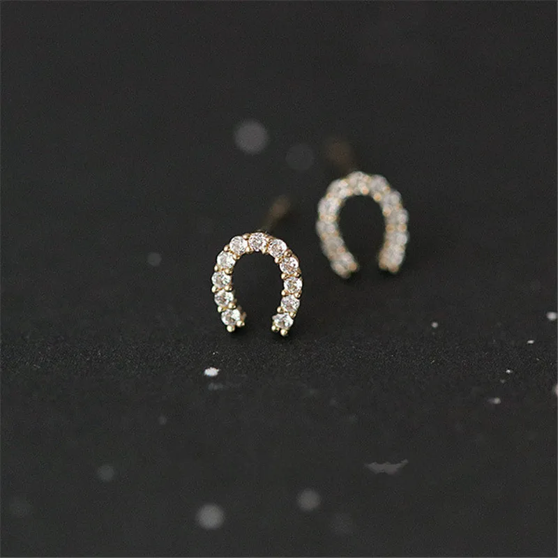 925 Sterling Silver 14K Gold Plating Pavé Crystal Horseshoe U-shaped Stud Earrings Women Light Luxury Wedding Party Jewelry - Image 4