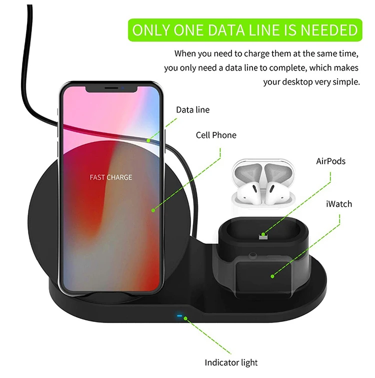 QC 3,0 Быстрая зарядка с 3 в 1 беспроводной магнитный зарядной подставкой док-станция для iPhone Airpods iWatch 5 4 3 2 1 беспроводной зарядный адаптер