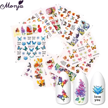 

Monja 12Pcs/Kit Nail Art Water Transfer Sticker Flower Butterfly Pattern Series Watermark Nail Tips Decals Manicure Decorations