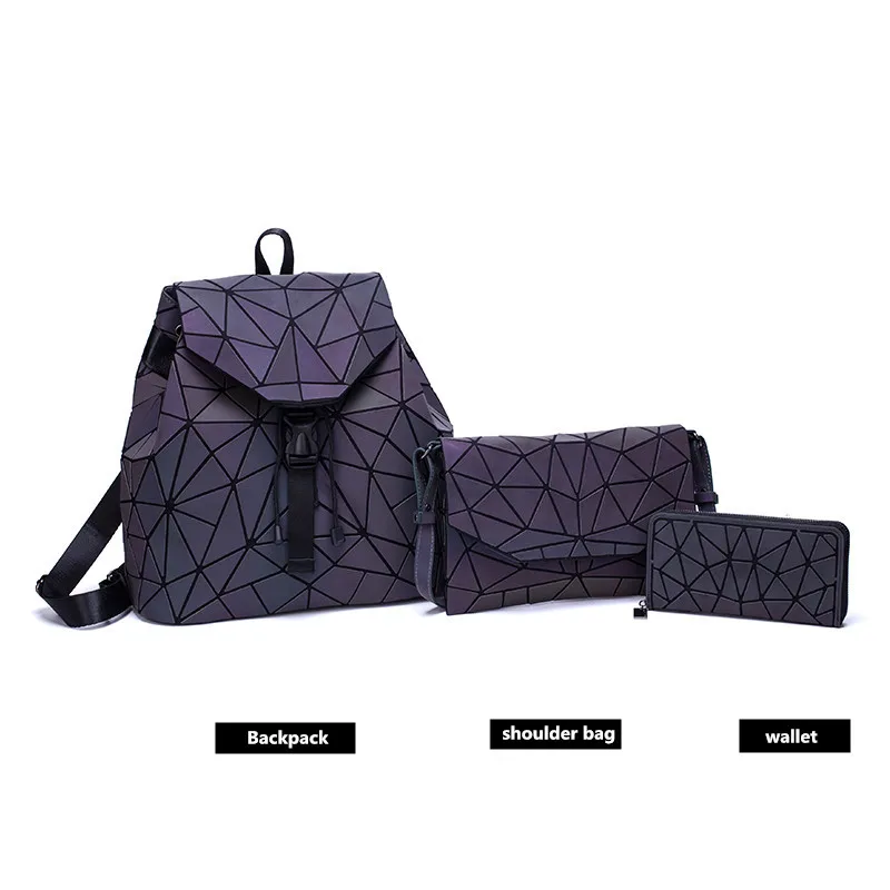 Светящийся Мини милый рюкзак для женщин набор геометрических лазерных школьных