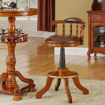 

European bar stool light luxury solid wood back rotation lifting simple American high stools home bar chair