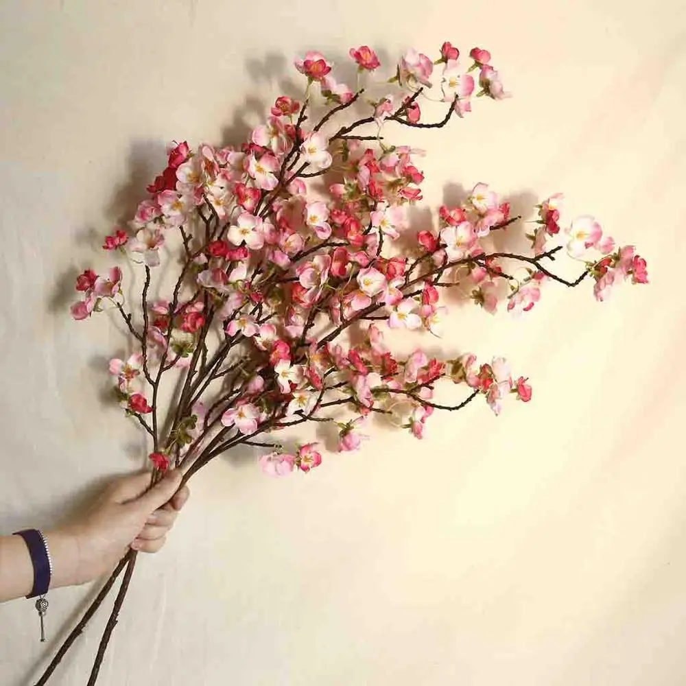 1 Bouquet Artificial Cherry Plum Peach Blossom Branch Fake Silk Flower Tree Deco 