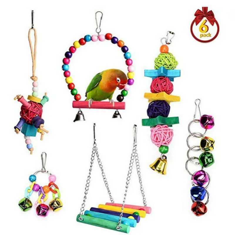 

Parrot Bite Toy Pet Bird Toys Swing Suspension Bridge Simple Bell String 6-Piece Set