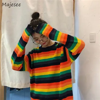 

Oversized Sweater Women Striped Simple Plus Size Harajuku Pullovers Womens Sweaters Korean Fashion Females Winter Clothes Warm