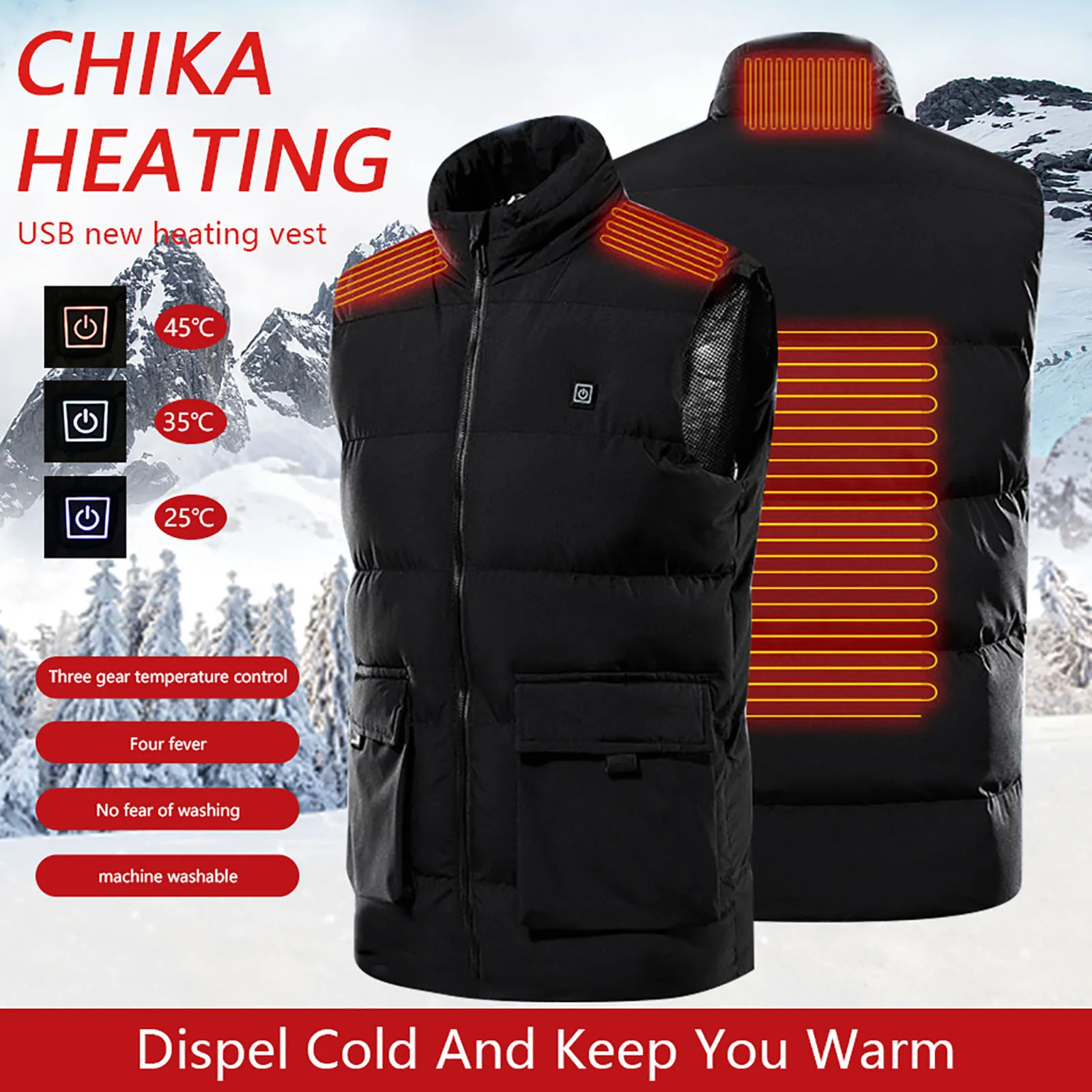 

Hunting Fever Vest Winter Warm Men Women Heating Vest USB Infrared Flexible Electric Outdoor Jacket Heated Vest Waterproof