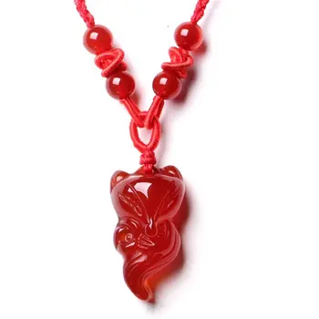 

LETSFUN Fine Jewelry Women's Red Agate Fox Queen Pendant Necklace Grounding Stone Protection Valentine's Day Gift Free Shipping