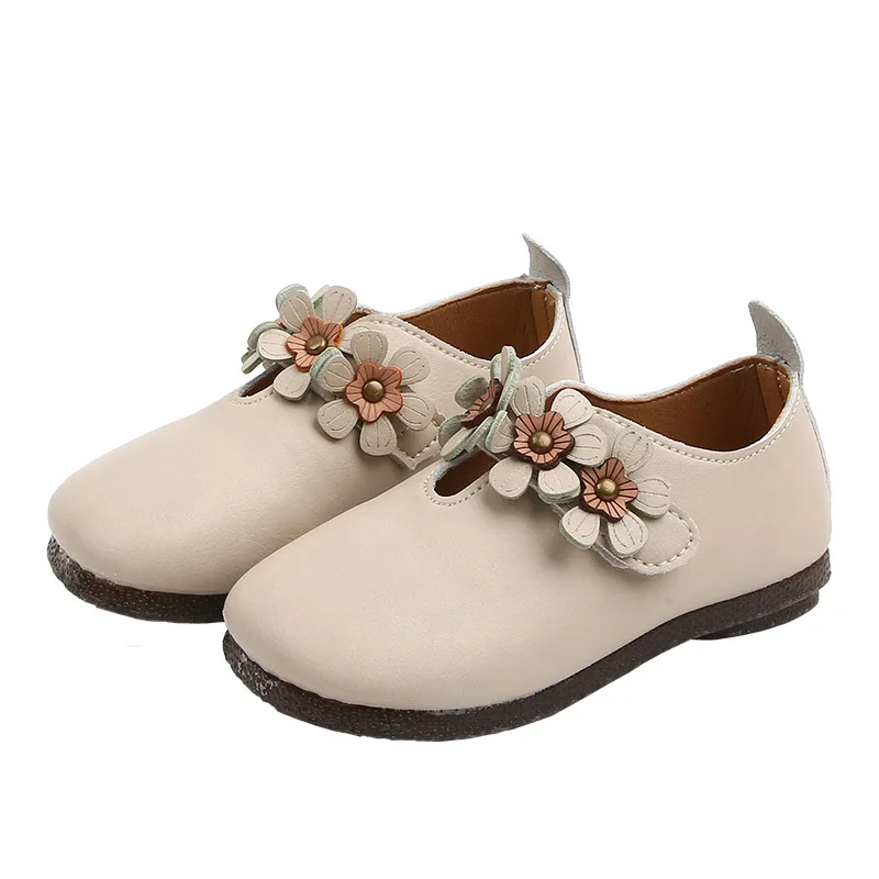 Весенне-Осенняя обувь для девочек; детская обувь принцессы с цветами; нескользящая кожаная обувь на липучке для девочек; детская обувь