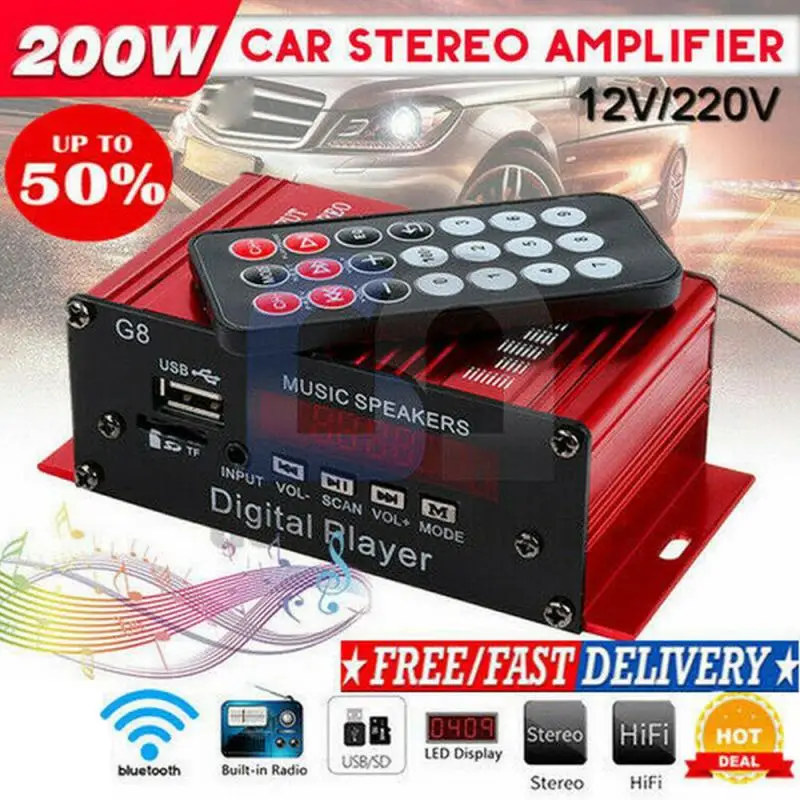 Decodificadora MP3, Bluetooth, Auto-rádio, USB, 200W, 12V