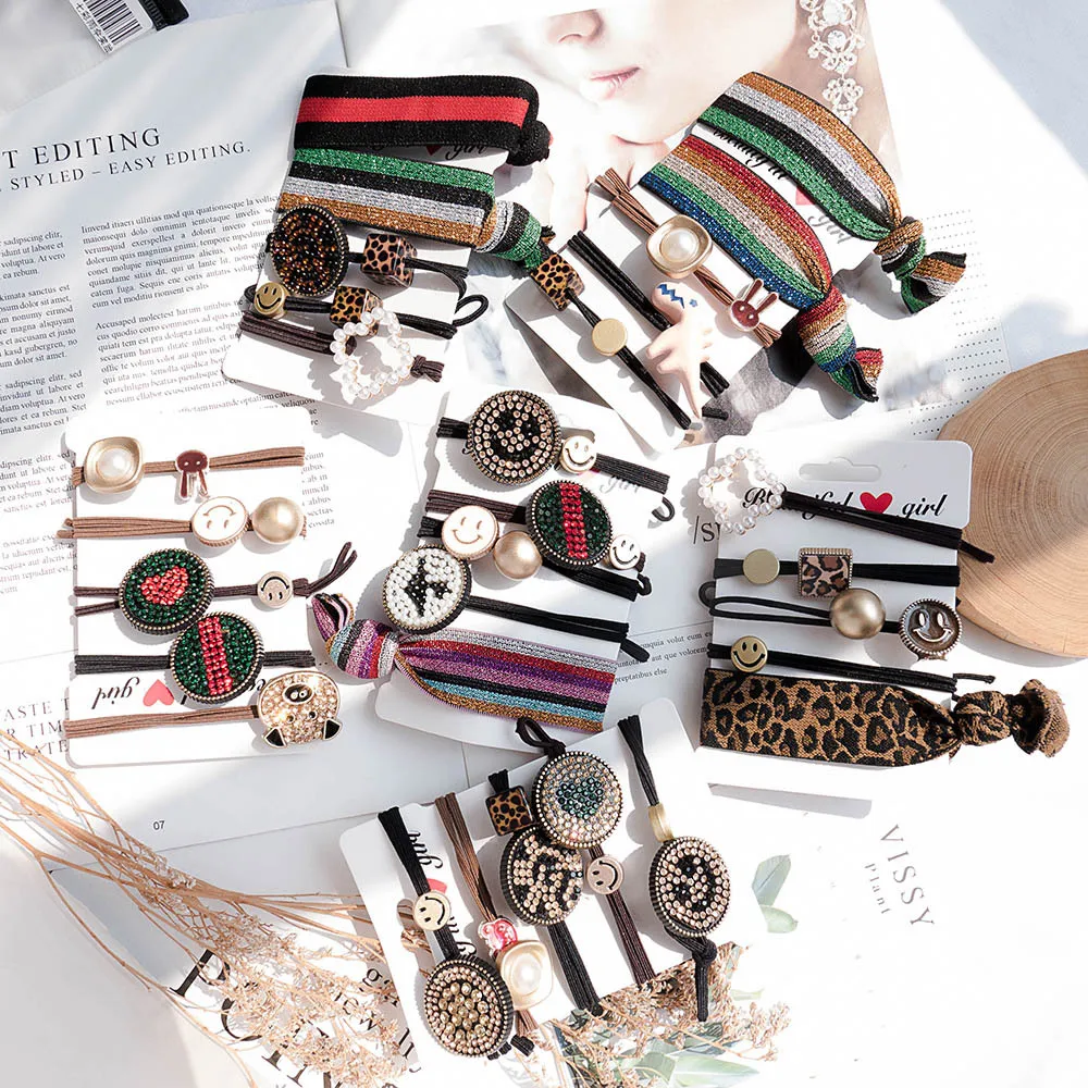 

Headband Women's Simple Korean-style Cute Hipster Leather Case Online Celebrity INS Hairband Rubber Hair Band for Tying Hair Set