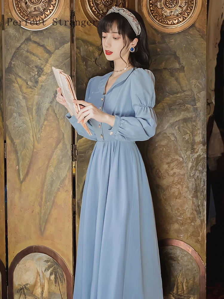2020 Autumn Winter New Arrival Hot Sale Turn Down Collar Long Sleeve Women Long Dress